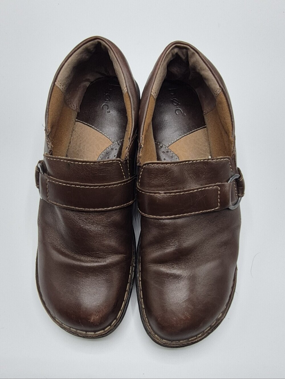 b.o.c. Men's Brown Leather Slip-On Loafers with Buckle Accent